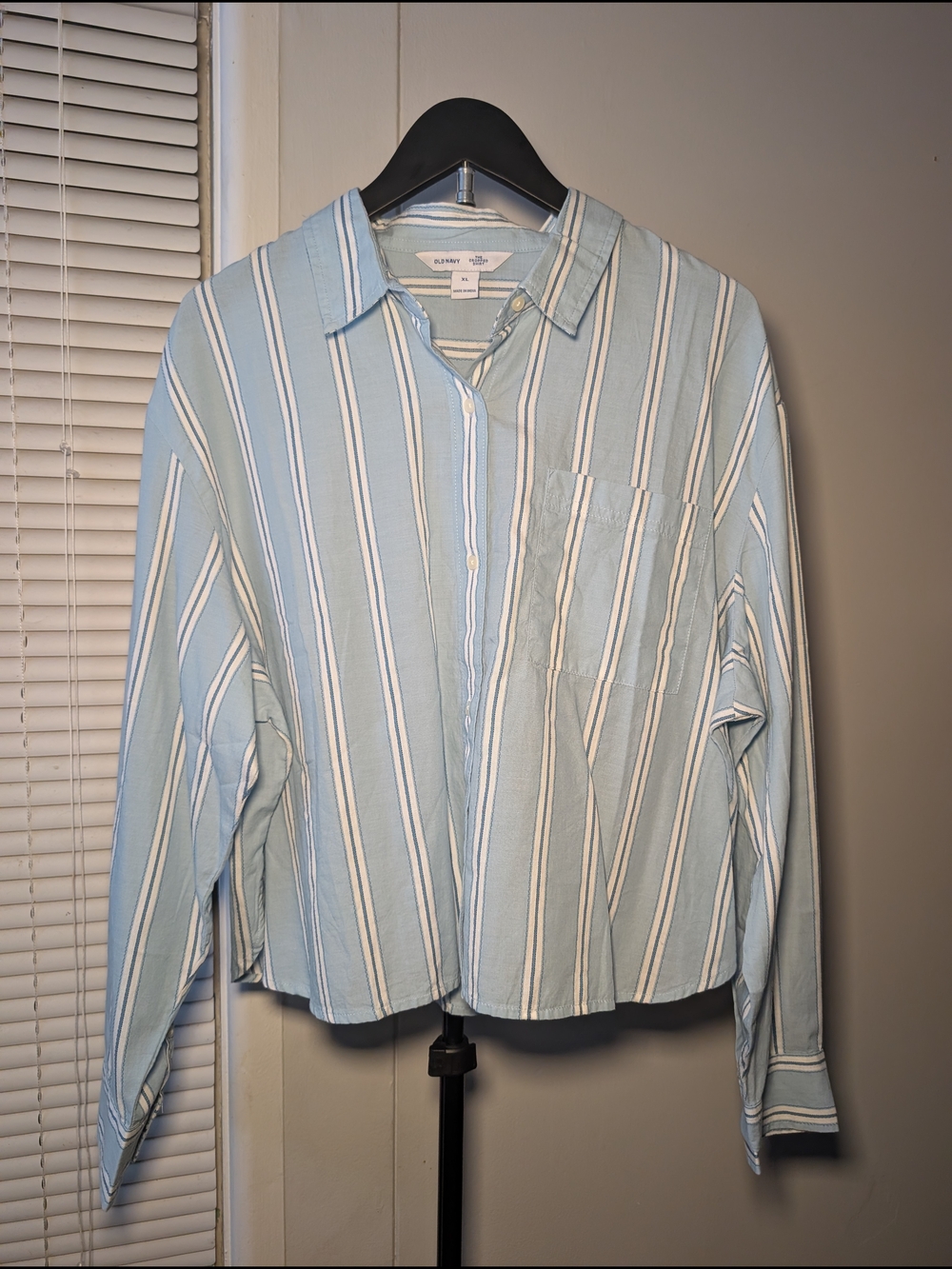 Old Navy Cropped Light Blue Stripe Button-Up Shirt -Women's
